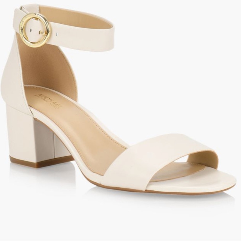 MICHAEL Michael Kors Lena Flex Leather Cream Tan Block Heels Size 6.5 M